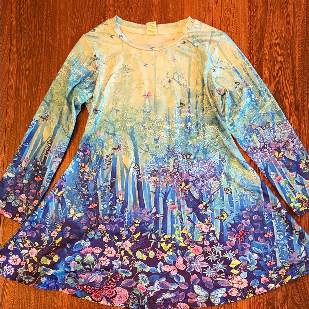 Girls SHEIN Blue and Purple Floral Long Sleeve dress
